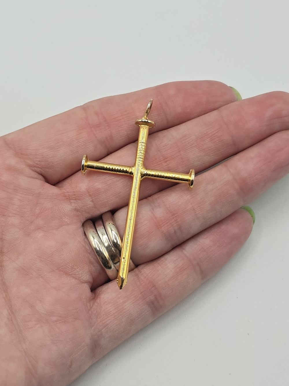 Three Nail Cross Gold Tone Pendant Christian Religious Jewelry 2.25"